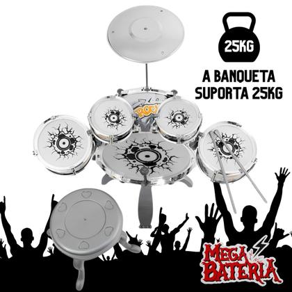 Imagem de Bateria pra Crianças Brinquedo Educação Musical Desmontável com Banquinho e Baquetas