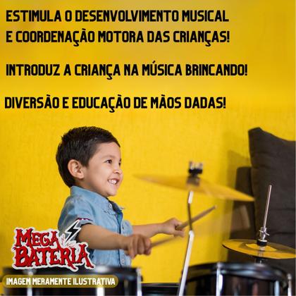 Imagem de Bateria pra Crianças Brinquedo Educação Musical Desmontável com Banquinho e Baquetas