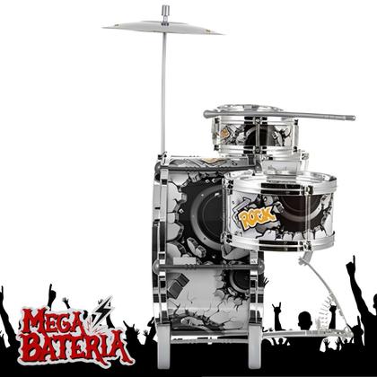 Imagem de Bateria pra Crianças Brinquedo Educação Musical Desmontável com Banquinho e Baquetas