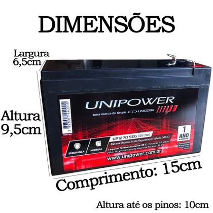 Imagem de Bateria Recarregável 12v 7ah Brinquedo Alarme Nobreak Cerca + Carregador Bivolt 800mah Garra Jacaré