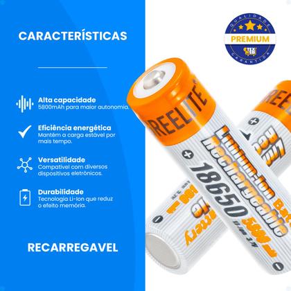Imagem de Bateria Recarregável 18650 P/ Lanterna Tática 5800mah 3.7v