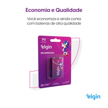 Imagem de Bateria Recarregável 9 Volts Elgin 9v 250mah Original