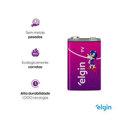 Imagem de Bateria Recarregável 9 Volts Elgin 9v 250mah Original