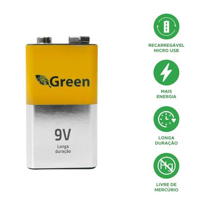 Imagem de Bateria Recarregável 9v Carrega Direto Bateria Via Micro Usb