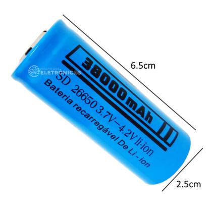 Bateria Recarregável Lítio 26650 Potencia 38000mAh 3.7V Para Lanterna Rádio DY2665038000 - Dylan Imagem de Bateria Recarregável Lítio 26650 Potencia 38000mAh 3.7V Para Lanterna Rádio DY2665038000