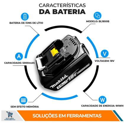 Imagem de Bateria Recarregável Makita BL1850B 1, 2 ou 4 Unidades 18V 5.0Ah LTX Compatível com A Linha LTX Esmerilhadeiras Furadeiras Martelete Profissional