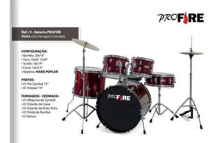 Imagem de Bateria Spanking Pro Fire Vinho Bb20" C/ Ferragens Cromada