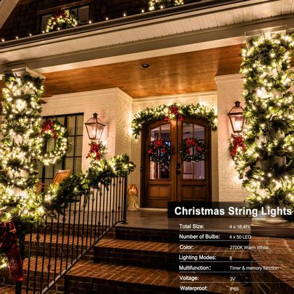 Imagem de Bateria String Lights DealBeta, pacote com 4, 50 LED, 5 m, branca quente