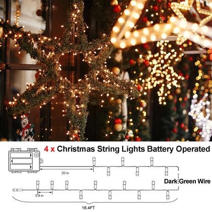 Imagem de Bateria String Lights DealBeta, pacote com 4, 50 LED, 5 m, branca quente