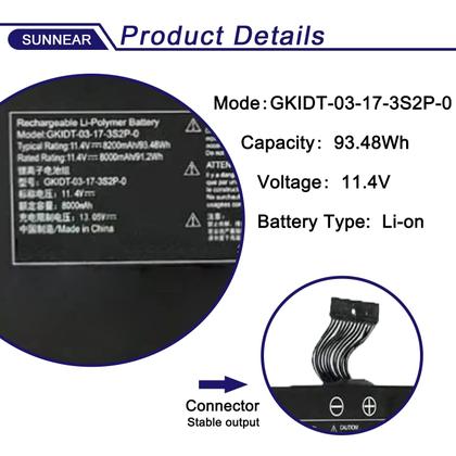 Imagem de Bateria SUNNEAR GKIDT-03-17-3S2P-0 11,4V 8200mAh