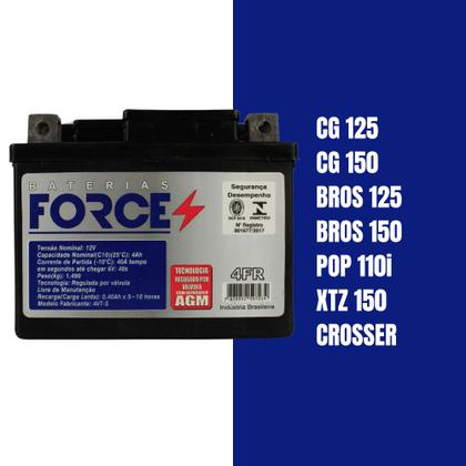Imagem de Bateria Titan 125 Biz 100 4 amperes Force Moto Honda CG 125 Titan Pop 100 Envio Imediato