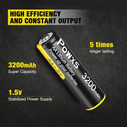 Imagem de Baterias de lítio AA POWXS 3200mAh 1,5 V, pacote com 8 unidades, não recarregáveis