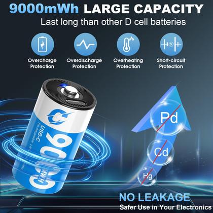 Imagem de Baterias de lítio C recarregáveis Artman, pacote com 8, 9000 mWh e 1,5 V