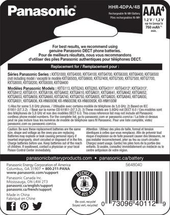 Imagem de Baterias recarregáveis Panasonic HHR-4DPA/4B AAA 750mAh, pacote com 4