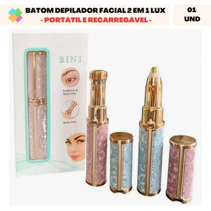 Imagem de Batom Depilador Facial 2 em 1 Lux Portátil e Recarregável Para Sobrancelha e Buço