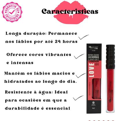 Imagem de Batom Líquido Efeito Matte 24 horas Confort - Max Love