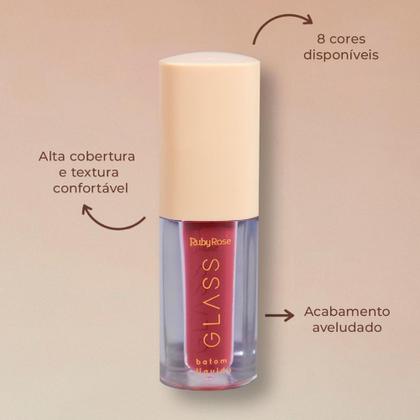 Imagem de Batom Líquido Glass Ruby Rose Velvety Alta Cobertura Acabamento Aveludado 3,5ml