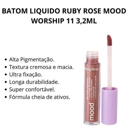 Imagem de Batom Liquido Ruby Rose Mood Worship 11 3,2ml