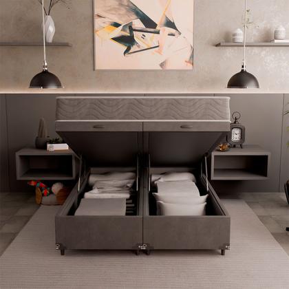Imagem de Baú Casal Bipartido + Colchão D33 One Face - Suede Cinza - e-Shop Casa