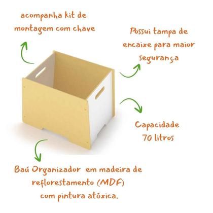 Imagem de Bau Organizador De Brinquedos Montessori Em Madeira MDF, Junges, Capacidade 70 Litros