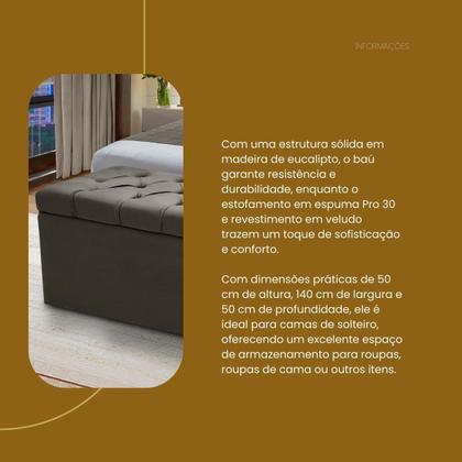 Imagem de Baú Para Quarto Cama Box Madeira Estofado Casal