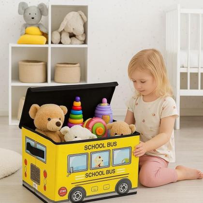 Imagem de Bau Puff Organizador Infantil Quarto Sala Brinquedoteca Creche Porta Treco Multiuso Kids Amarelo