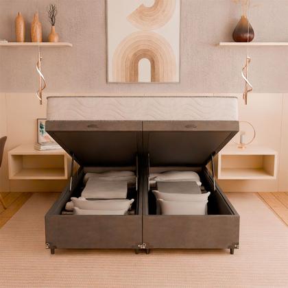 Imagem de Baú Queen Bipartido Suede Cinza + Colchão D33 One Face Branco- e-Shop Casa
