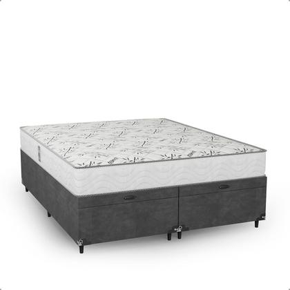 Imagem de Baú Queen Bipartido Suede Cinza + Colchão D33 One Face Branco- e-Shop Casa