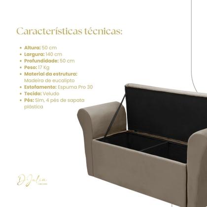 Imagem de Baú Recamier Para Cama Box Quarto Madeira Estofado Casal