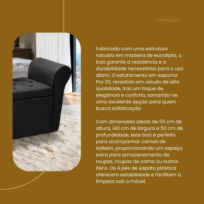 Imagem de Baú Recamier Para Cama Box Quarto Madeira Estofado Casal