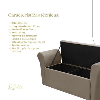 Imagem de Baú Recamier Para Cama Box Quarto Madeira Estofado King