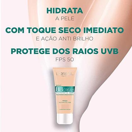 Imagem de BBCream médio L'oréal com Cor FPS50 30g 5 em 1 sem óleo toque seco verdinho