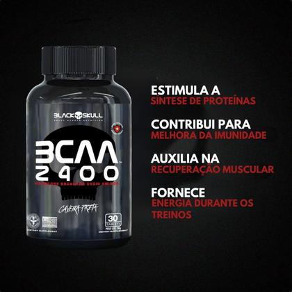 Imagem de BCAA 2400 Black Skull Suplemento de aminoácidos 30 Caps L-Leucina, L-Isoleucina, L-Valina para mausculação.