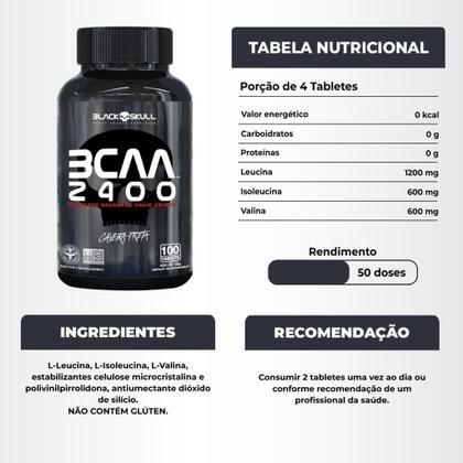 Imagem de Bcaa 2400mg 100 Caps + Glutamina Turbo 150g Black Skull