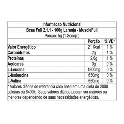 Imagem de BCAA Full 2.1.1 5X 100g= 500G - Muscle Full