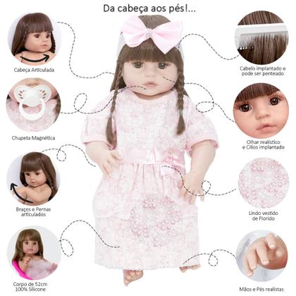 Imagem de Bebê Boneca Reborn Abigail 100% Silicone + Bolsa e 20 Itens