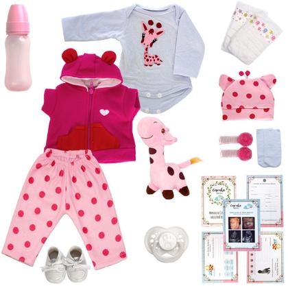 Imagem de Bebe Boneca Reborn Girafa Silicone Realista Barata 15 Itens