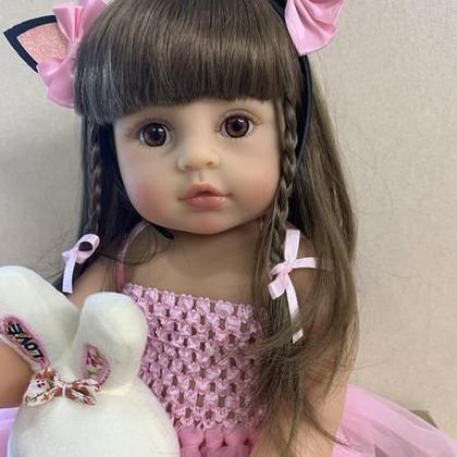 Imagem de Bebe Boneca Reborn Menina Gatinha Corpo 100% Silicone 48cm Realista (Pode Dar Banho)