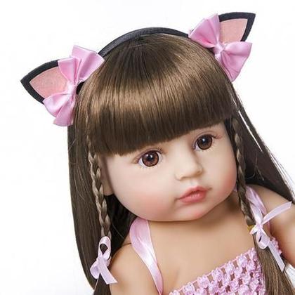 Imagem de Bebe Boneca Reborn Menina Gatinha Corpo 100% Silicone 48cm Realista (Pode Dar Banho)