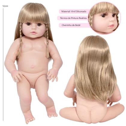 Imagem de Bebê Reborn Baby Loira Cabelo Longo Bolsa Vários Acessórios