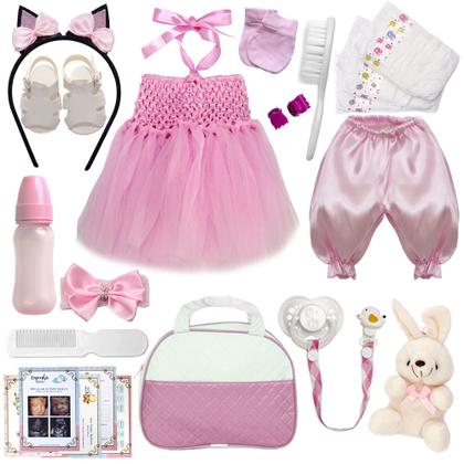 Imagem de Bebê Reborn Bailarina Cabelos Castanhos Bolsa Maternidade