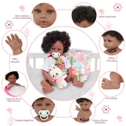 Imagem de Bebê Reborn Boneca Cabelo Cacheado Pode Molhar Com Kit Itens