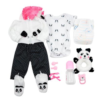 Imagem de Bebê Reborn Boneca Corpo de silicone Pode Dar Banho 48cm Menina Panda Conjunto de Roupa Chupeta Mamadeira e Pelúcia Brastoy