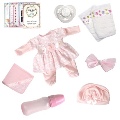 Imagem de Bebê Reborn Boneca Menina Linda Conjunto Rosa 13 Acessórios