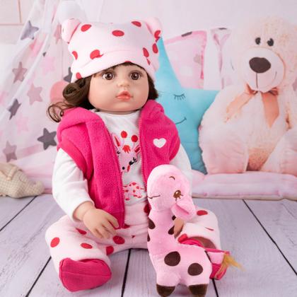 Imagem de Bebê Reborn Boneca Realista Brastoy Corpo Silicone Pode Dar Banho C/ Acessórios e Pelúcia 100% Silicone