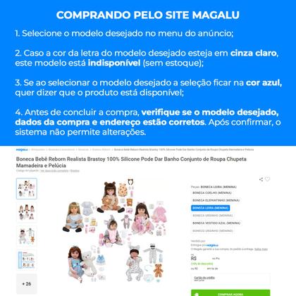 Imagem de Bebê Reborn Boneca Realista Brastoy Corpo Silicone Pode Dar Banho C/ Acessórios e Pelúcia 100% Silicone