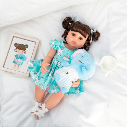 Imagem de Bebê Reborn Boneca Realista Brastoy Corpo Silicone Pode Dar Banho C/ Acessórios e Pelúcia 100% Silicone