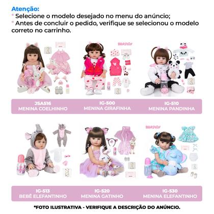 Imagem de Bebê Reborn Boneca Realista Brastoy Corpo Silicone Pode Dar Banho C/ Acessórios e Pelúcia 100% Silicone
