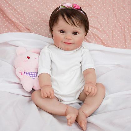 Imagem de Bebê Reborn Boneca Realista Brastoy Corpo Silicone Pode Dar Banho Roupa Chupeta Mamadeira e Pelúcia Acessórios Completos