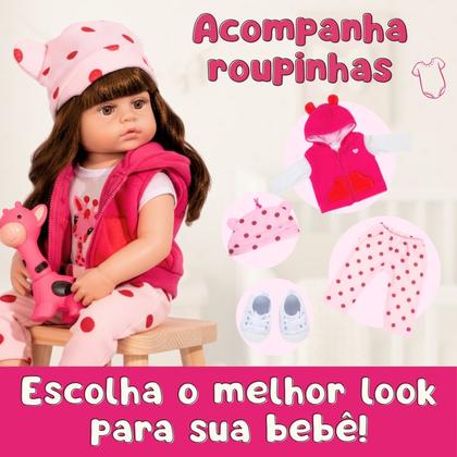 Imagem de Bebê Reborn Boneca Realista Grande Menina com Roupinha e Acessórios Girafinha 45cm